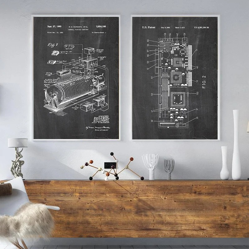 ชุดภาพศิลปะติดผนังลายสิทธิบัตร - Office Tech Decor บทวิจารณ์และราคา