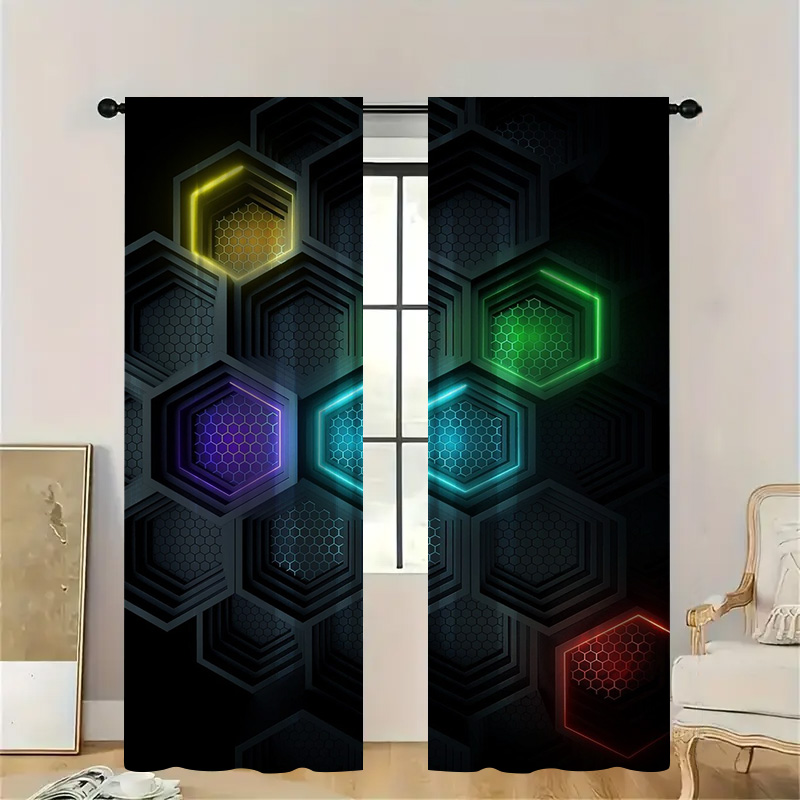 ผ้าม่านลายเรขาคณิตทันสมัย 2 ชิ - Office Tech Room บทวิจารณ์และราคา