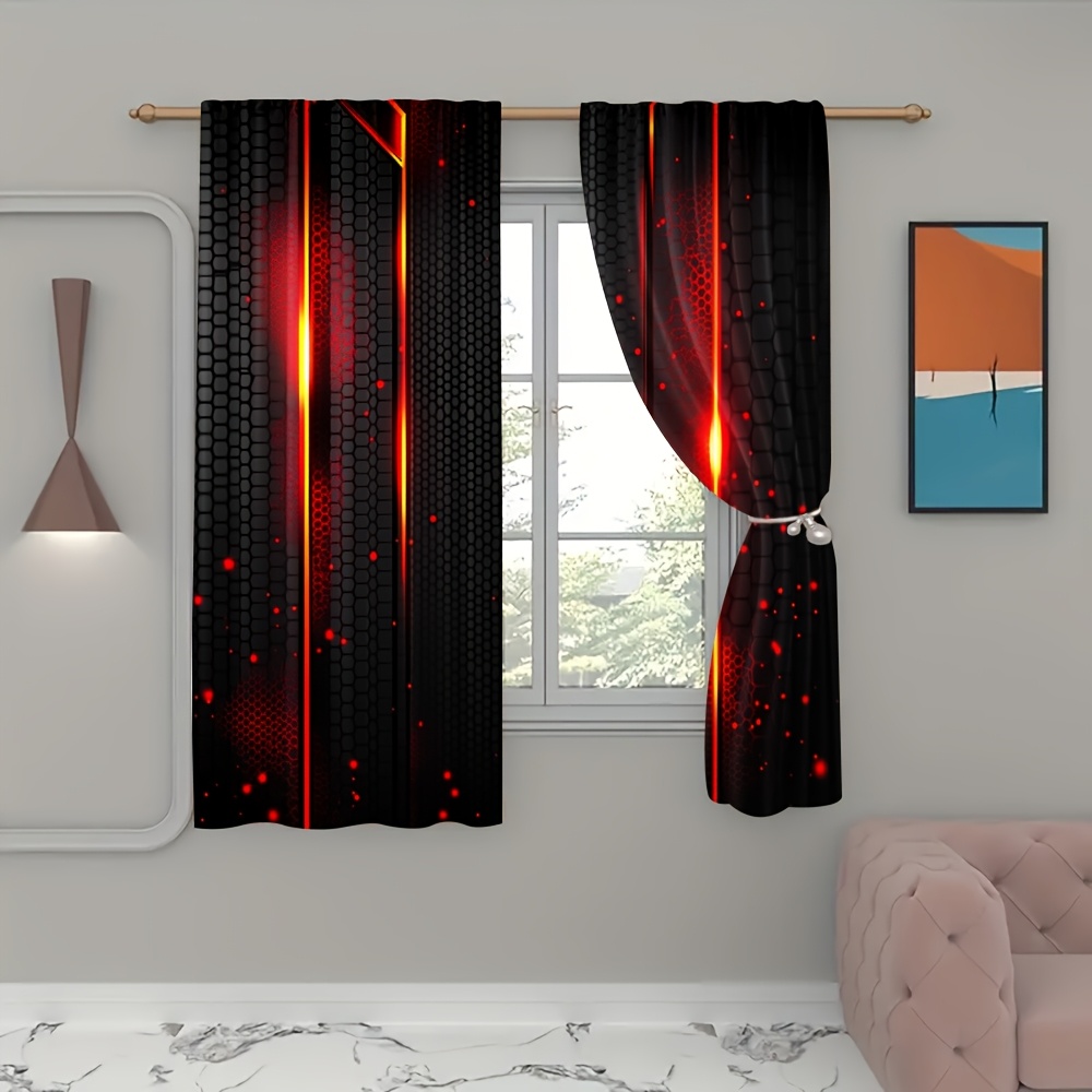 ผ้าม่านลายลาวา 2 ชิ้น สีดำแดง  - Office Tech Decor บทวิจารณ์และราคา